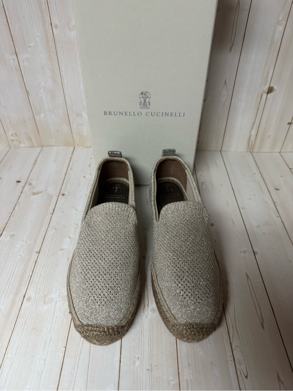 Brunello Cucinelli Monili Detail Metallic Espadrille Flats Sz 38 / 8 - Picture 6 of 12